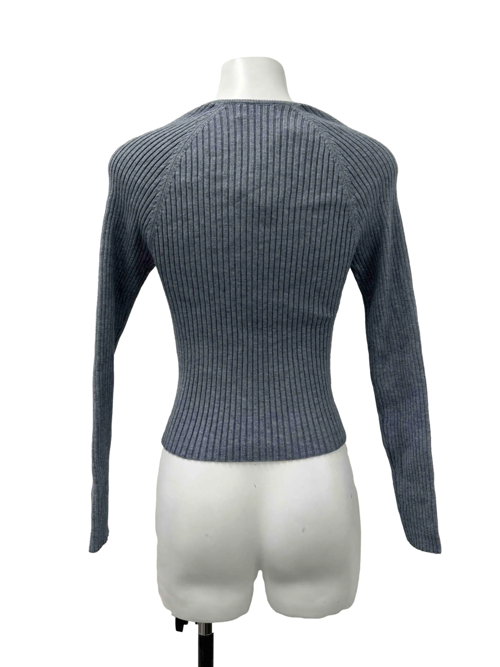 Stone Blue Ribbed Low Neck Top