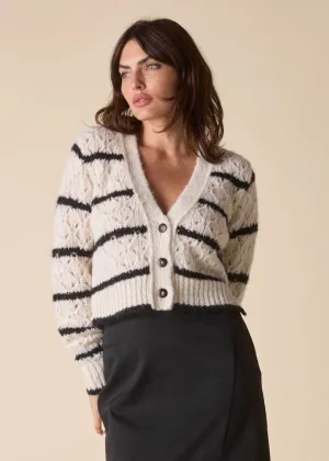 Striped Trellis Cardigan (Ivory with Black Stripes)