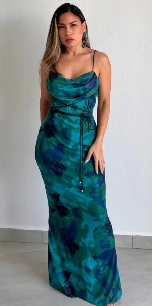 Stunning Wonder Green Print Maxi Dress