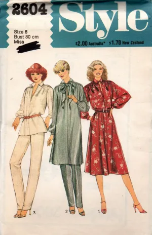 Style 2604 Womens Dress Top Tie & Pants 1970s Vintage Sewing Pattern Size 8 UNCUT Factory Folded