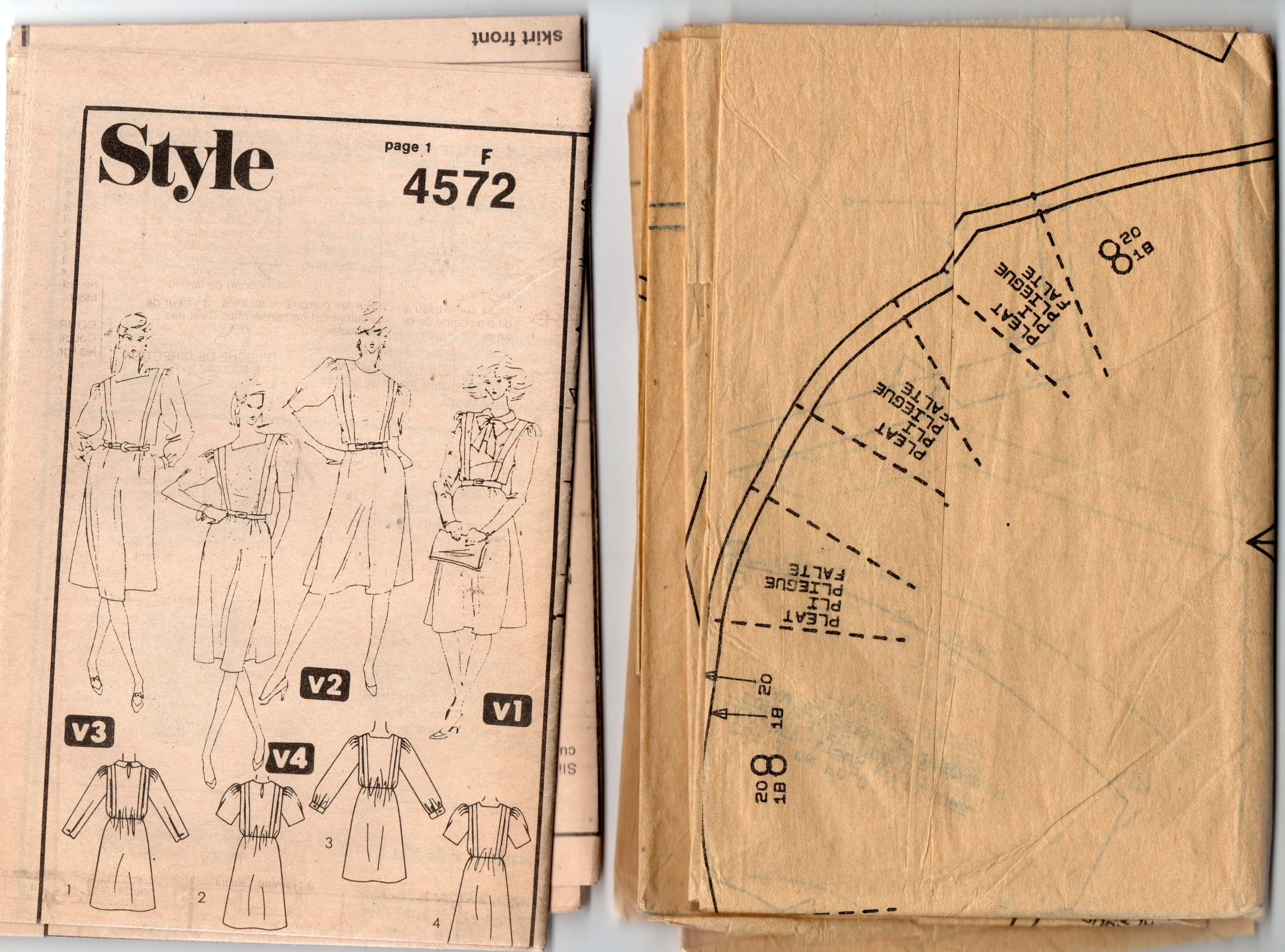 Style 4572 Womens Flanged Bodice Dress with Pockets 1980s Vintage Sewing Pattern Size 18 Bust 40 inches