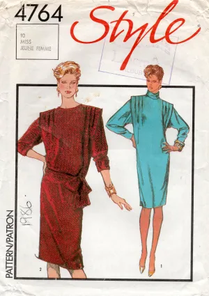 Style 4764 Womens Flanged Shoulder Dress 1980s Vintage Sewing Pattern Size 10 or 16