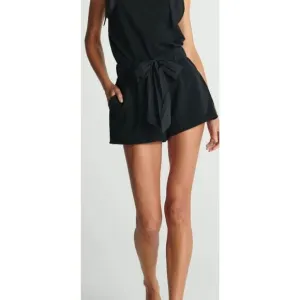 Sundays Womens Scarlet Cotton Blend Bow Tie Waist Paperbag Shorts Black Size Sma