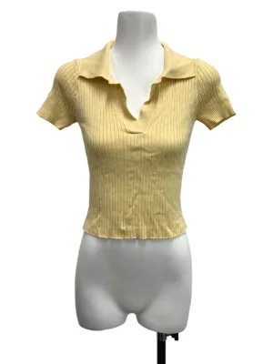 Sunshine Yellow Ribbed Collar Knit Top TEM