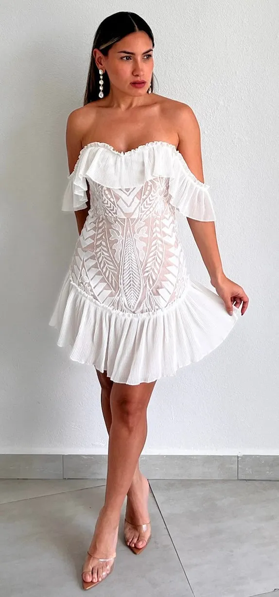 Sweet Stunner White Lace Off-Shoulder Dress