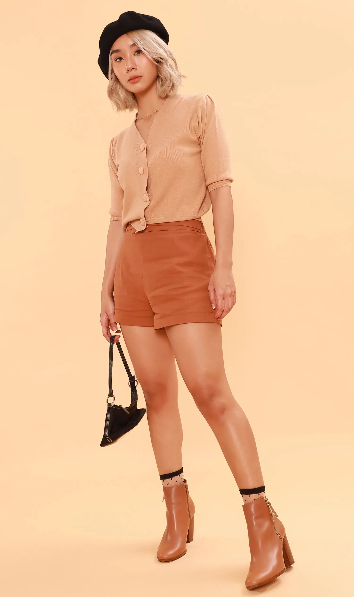 SYLVIE Knit Button-Down Cardi (Nude)