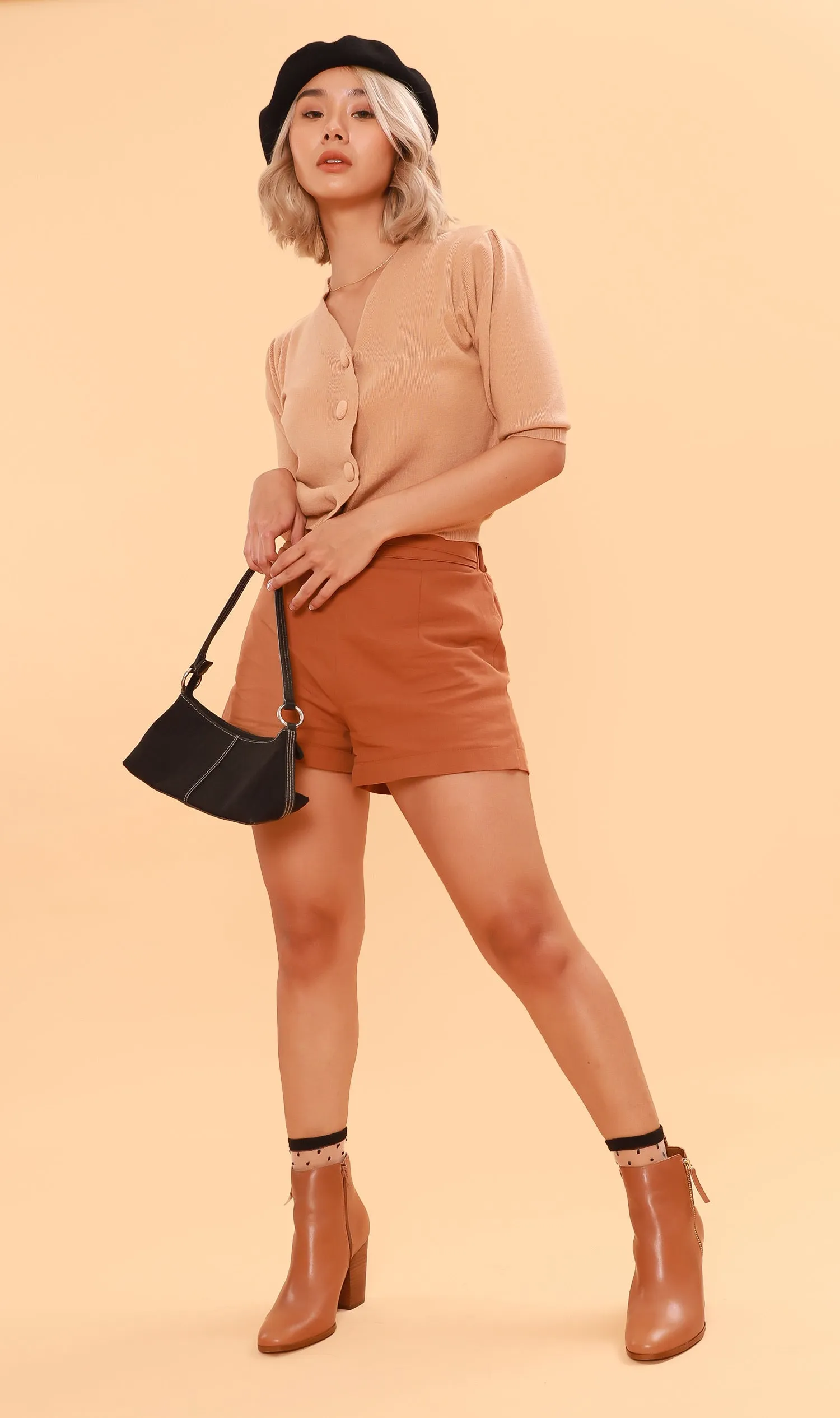 SYLVIE Knit Button-Down Cardi (Nude)