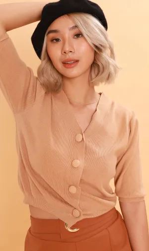 SYLVIE Knit Button-Down Cardi (Nude)