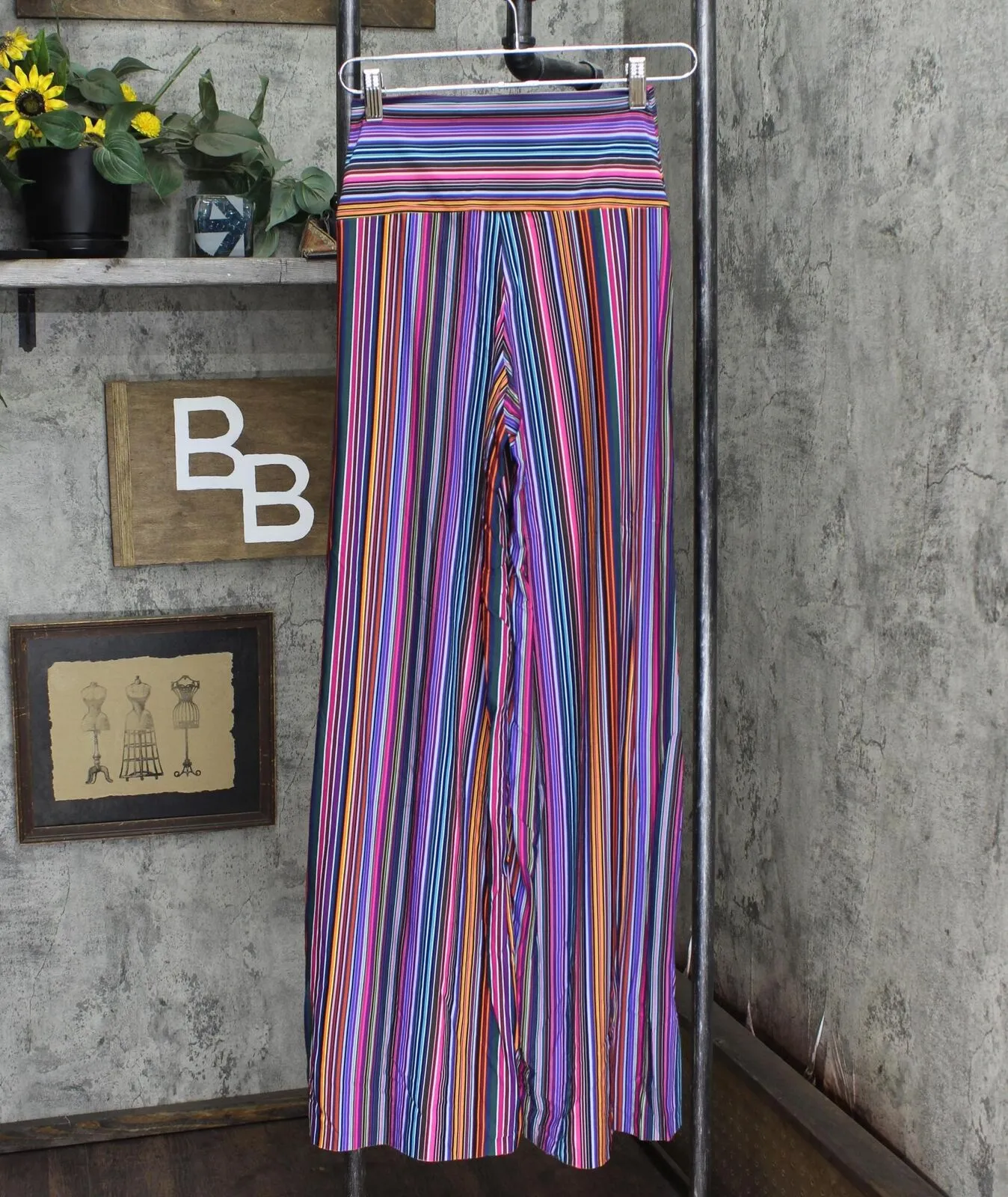 T Tahari TAHARI Standard High-Waisted Wide Leg Beach Pant Multicolor Stripe M