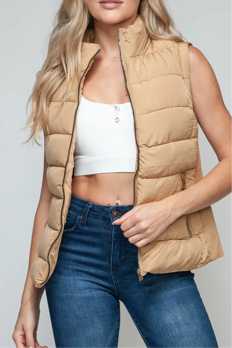 Tabitha Tan Zip Up Puffy Vest With Pockets