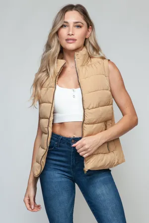 Tabitha Tan Zip Up Puffy Vest With Pockets