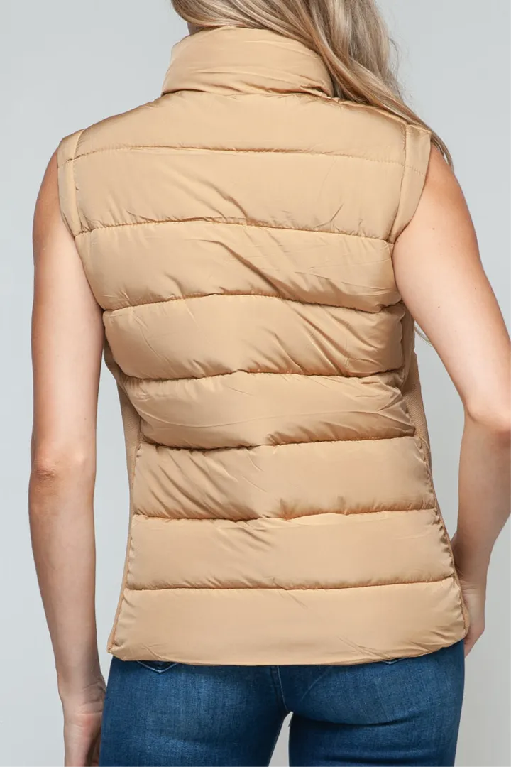 Tabitha Tan Zip Up Puffy Vest With Pockets