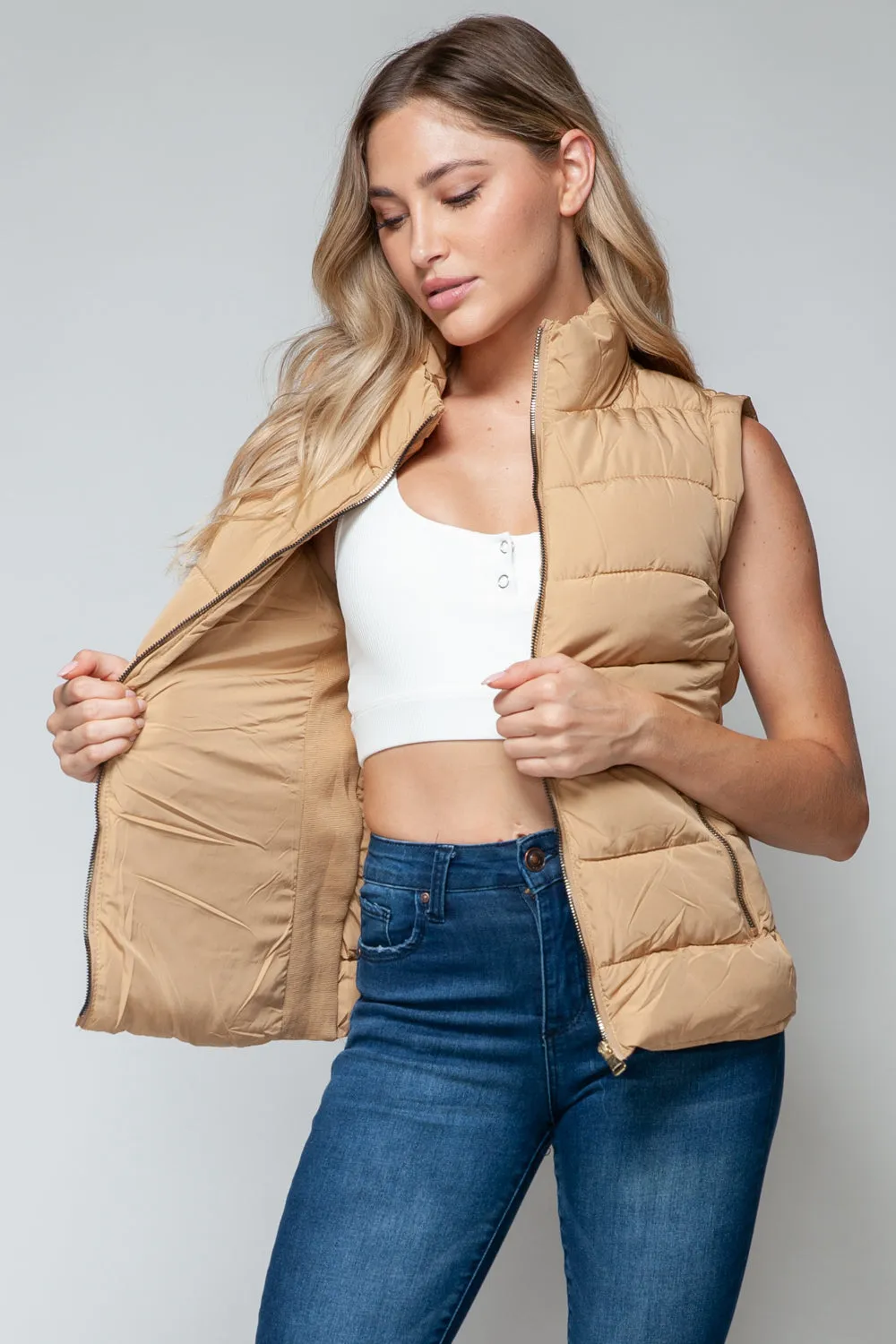 Tabitha Tan Zip Up Puffy Vest With Pockets