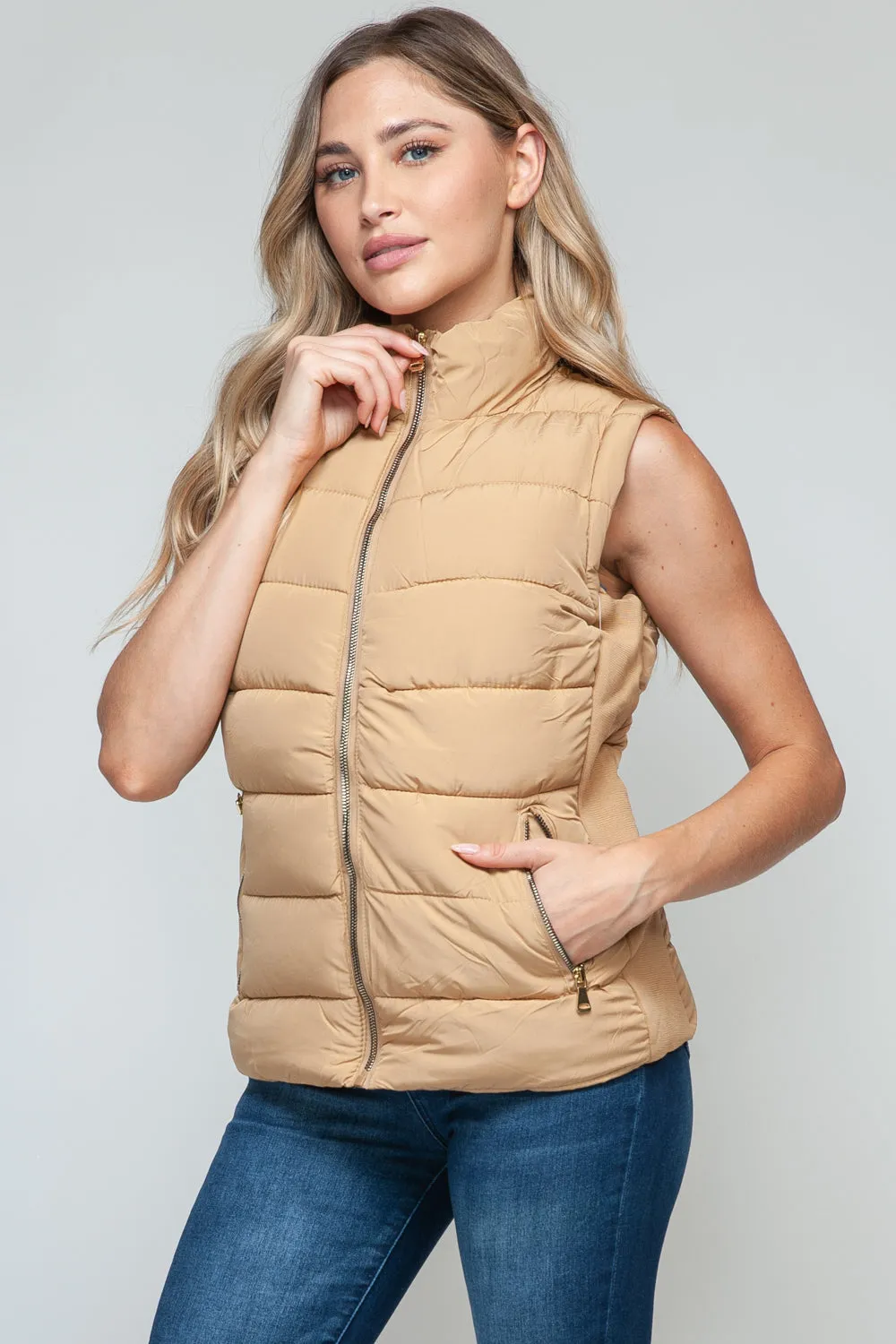 Tabitha Tan Zip Up Puffy Vest With Pockets