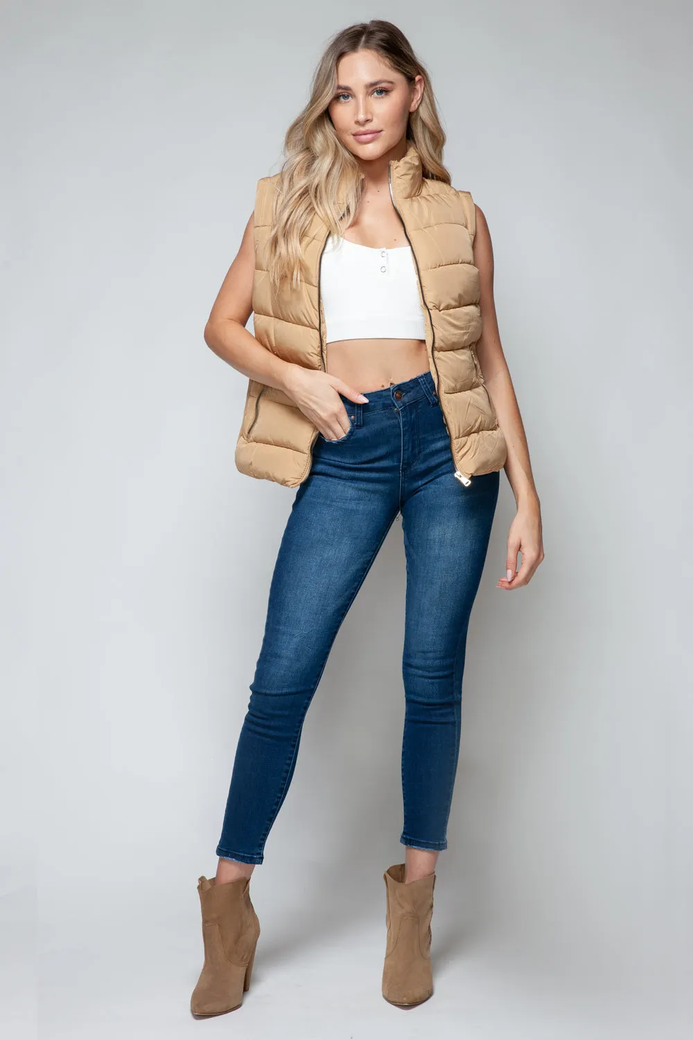Tabitha Tan Zip Up Puffy Vest With Pockets