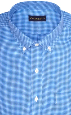 Tailored Fit Blue Mini Check Twill Button-Down Collar Supima® Cotton Non-Iron Sport Shirt (B/T)