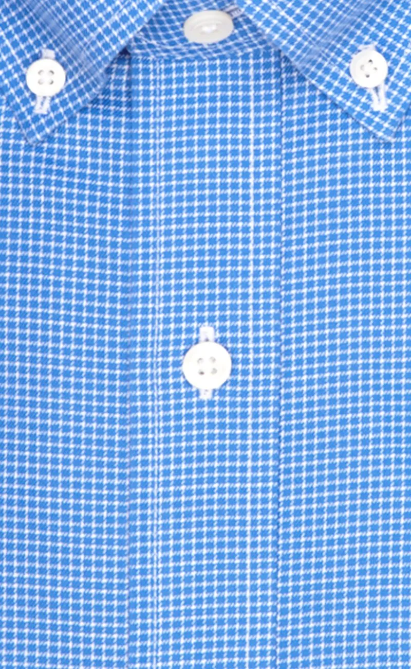 Tailored Fit Blue Mini Check Twill Button-Down Collar Supima® Cotton Non-Iron Sport Shirt (B/T)