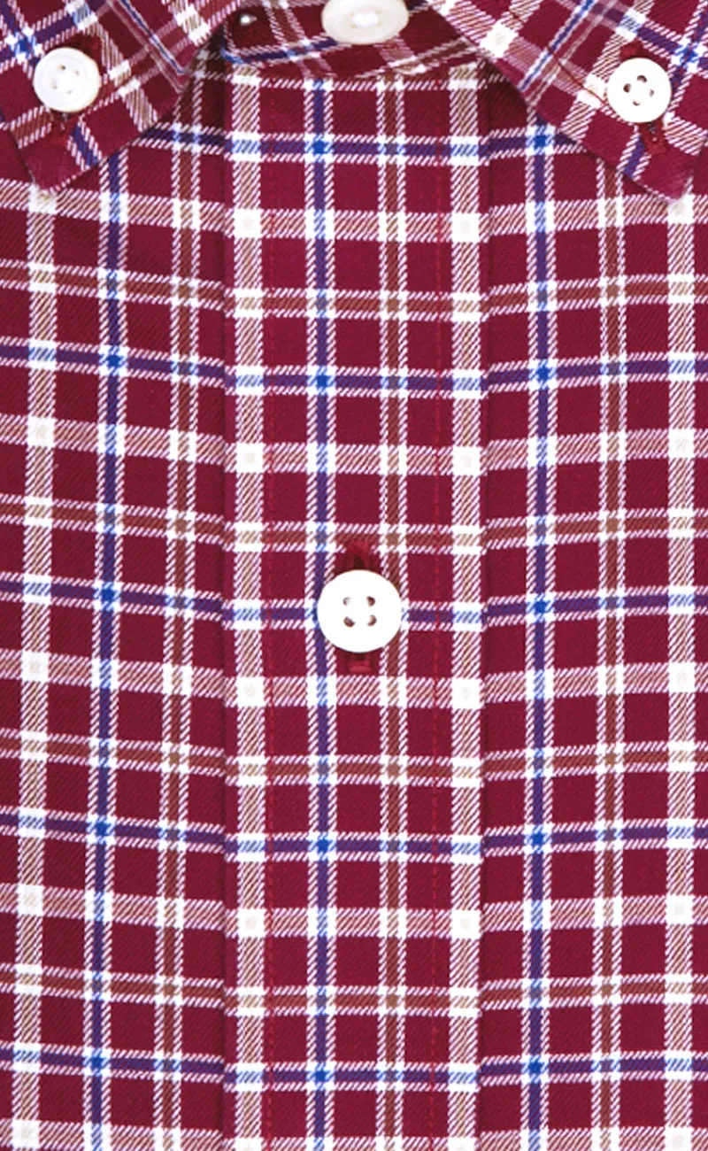 Tailored Fit Burgundy Multi Plaid Twill Button-Down Collar Supima® Cotton Non-Iron Sport Shirt