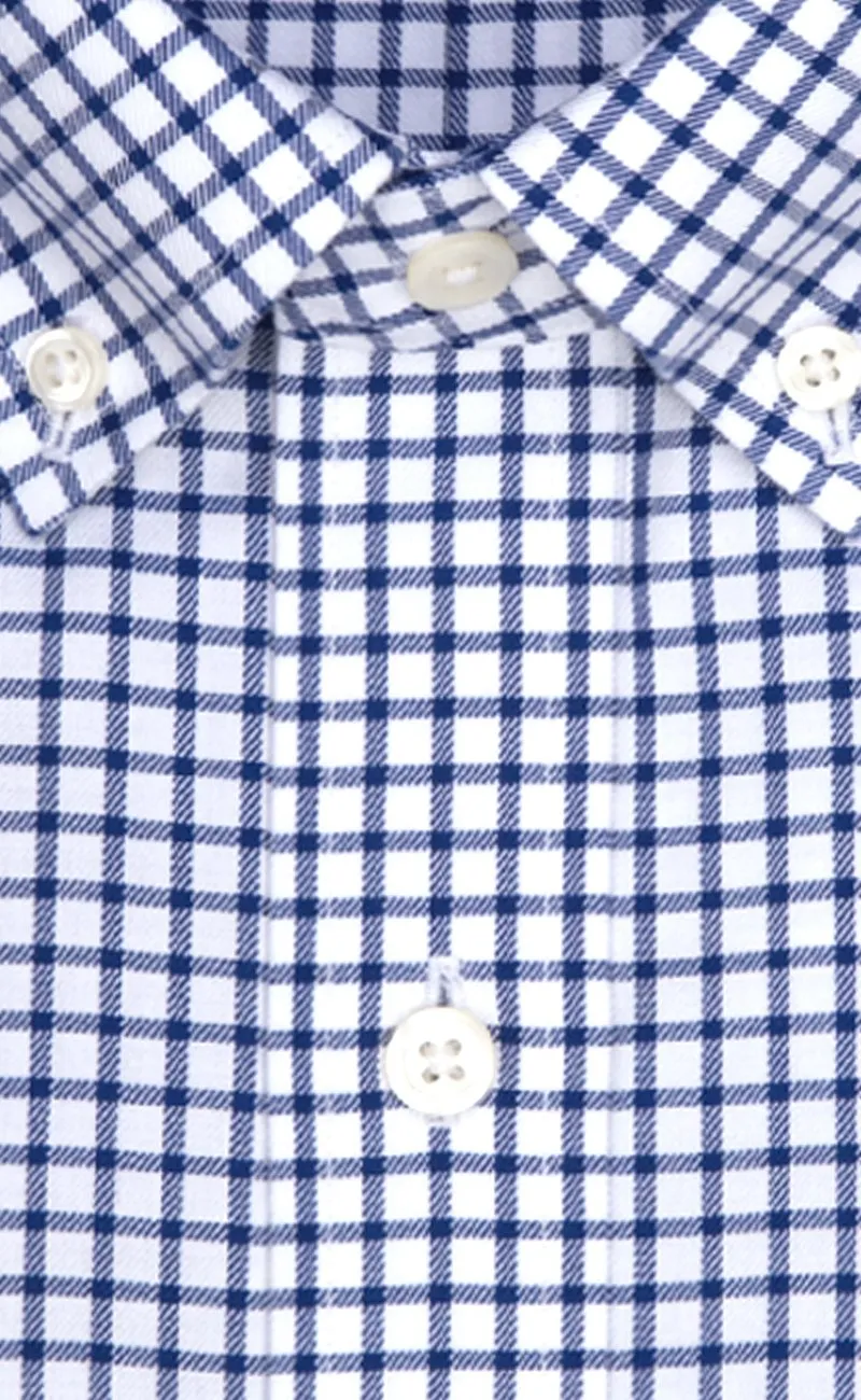 Tailored Fit Dark BLue Twill Check Button-Down Collar Supima® Cotton Non-Iron Sport Shirt (B/T)