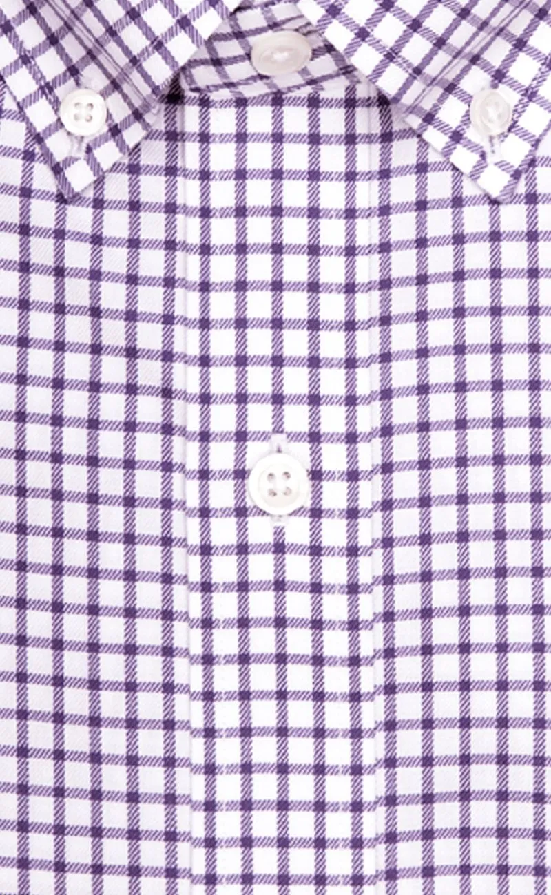 Tailored Fit Purple Twill Check Button-Down Collar Supima® Cotton Non-Iron Sport Shirt (B/T)
