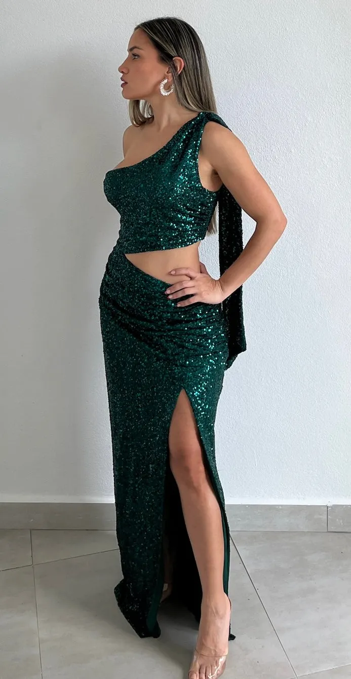 Taking a Shine One-Shoulder Sequins Long Dress