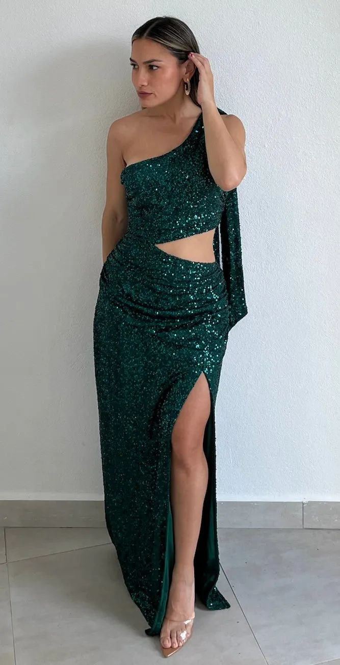 Taking a Shine One-Shoulder Sequins Long Dress