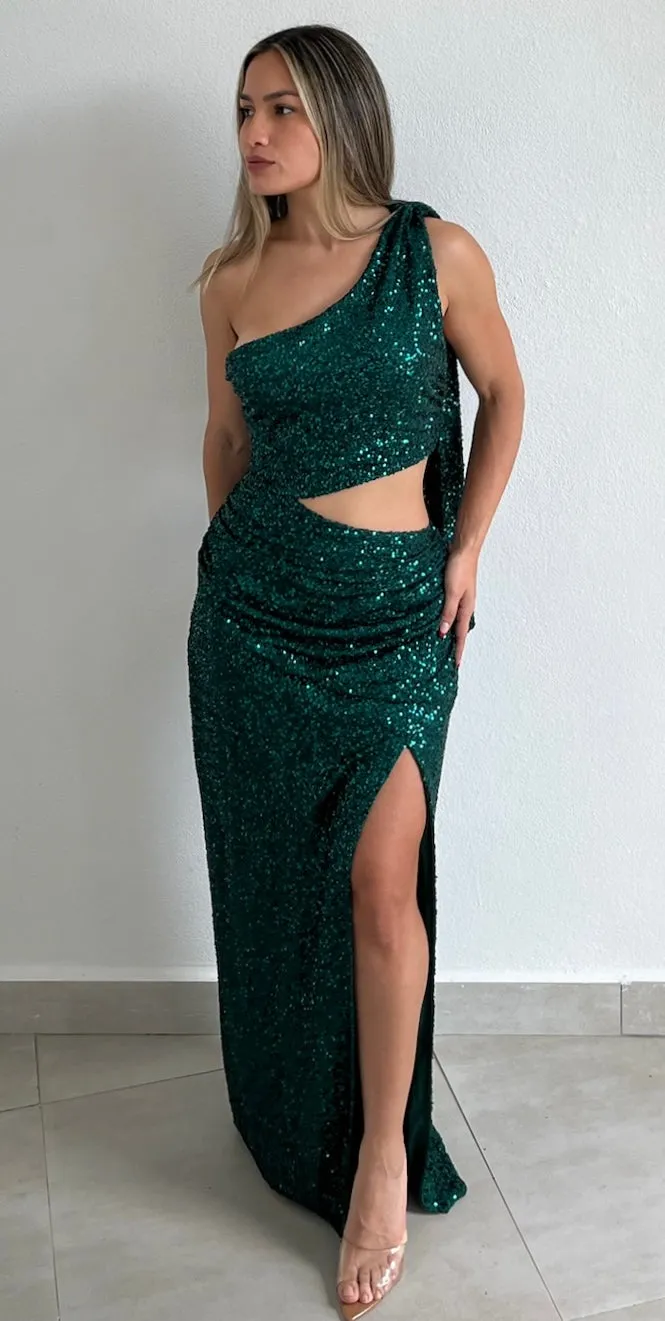 Taking a Shine One-Shoulder Sequins Long Dress