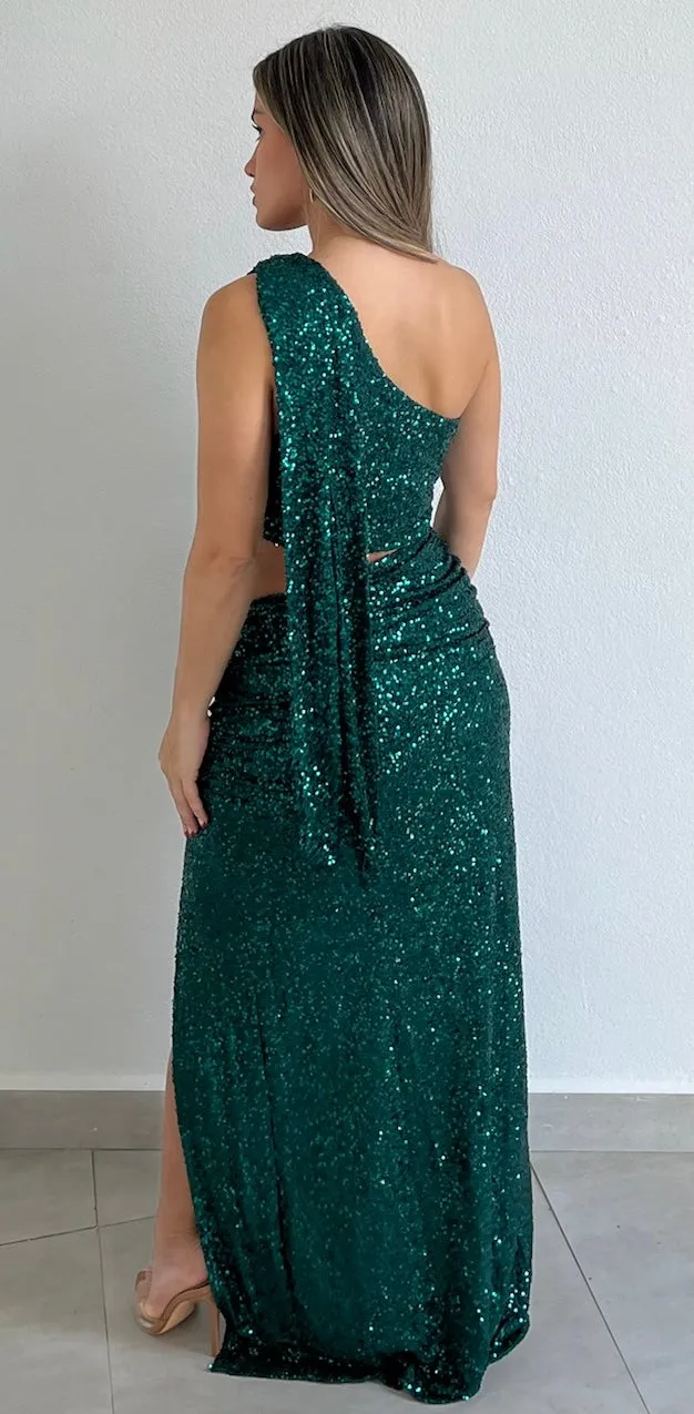 Taking a Shine One-Shoulder Sequins Long Dress
