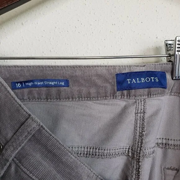 Talbots grey straight high waisted corduroy pants size 16 NWT