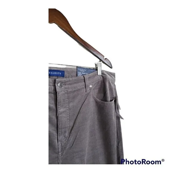 Talbots grey straight high waisted corduroy pants size 16 NWT