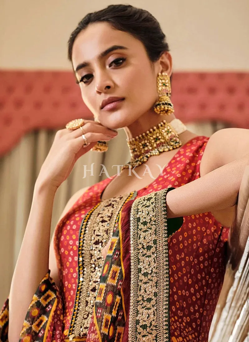 Tangerine Prints And Embroidered Traditional Indian Gown