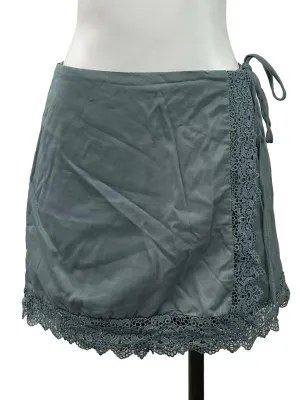 Teal Blue Wrap Lace Hem Skort