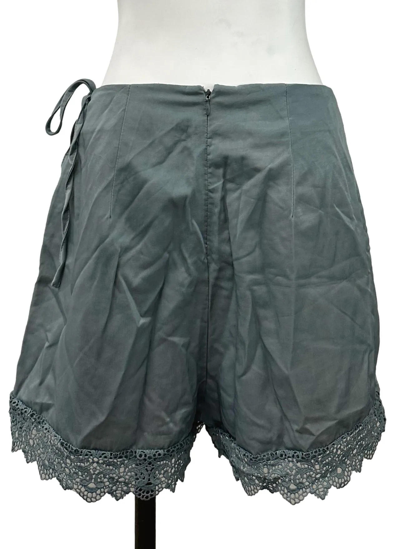 Teal Blue Wrap Lace Hem Skort