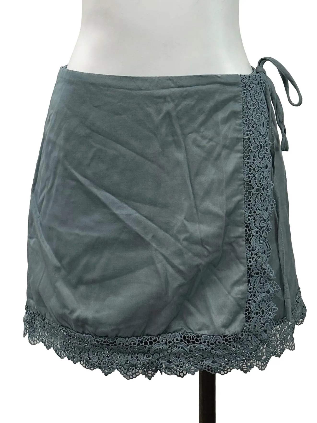 Teal Blue Wrap Lace Hem Skort