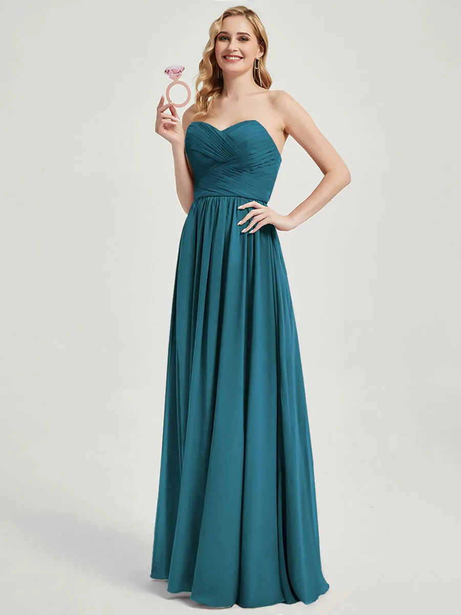 Teal Convertible Off-shoulder Chiffon Bridesmaid Dress Floor Length