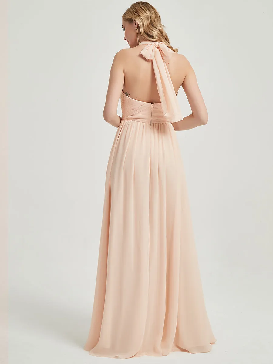 Teal Convertible Off-shoulder Chiffon Bridesmaid Dress Floor Length