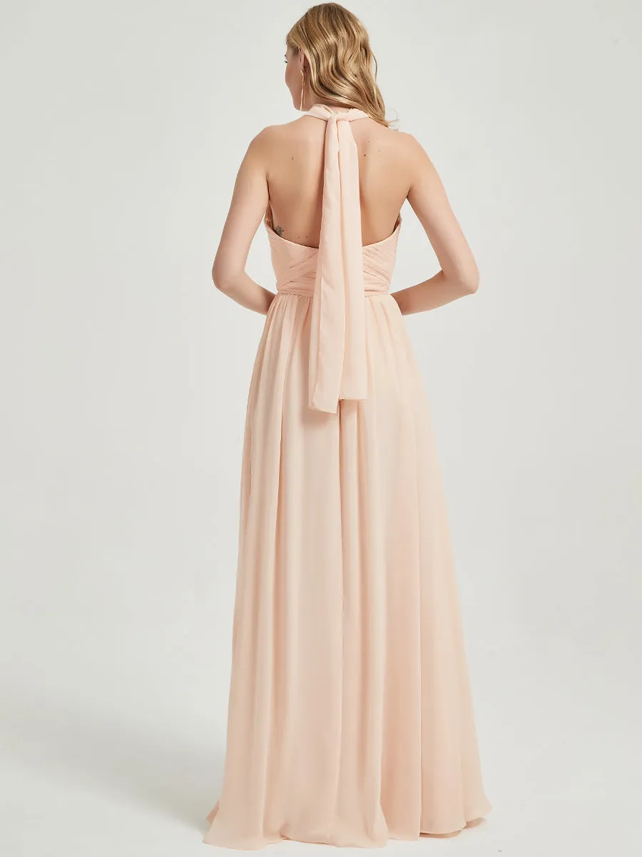 Teal Convertible Off-shoulder Chiffon Bridesmaid Dress Floor Length