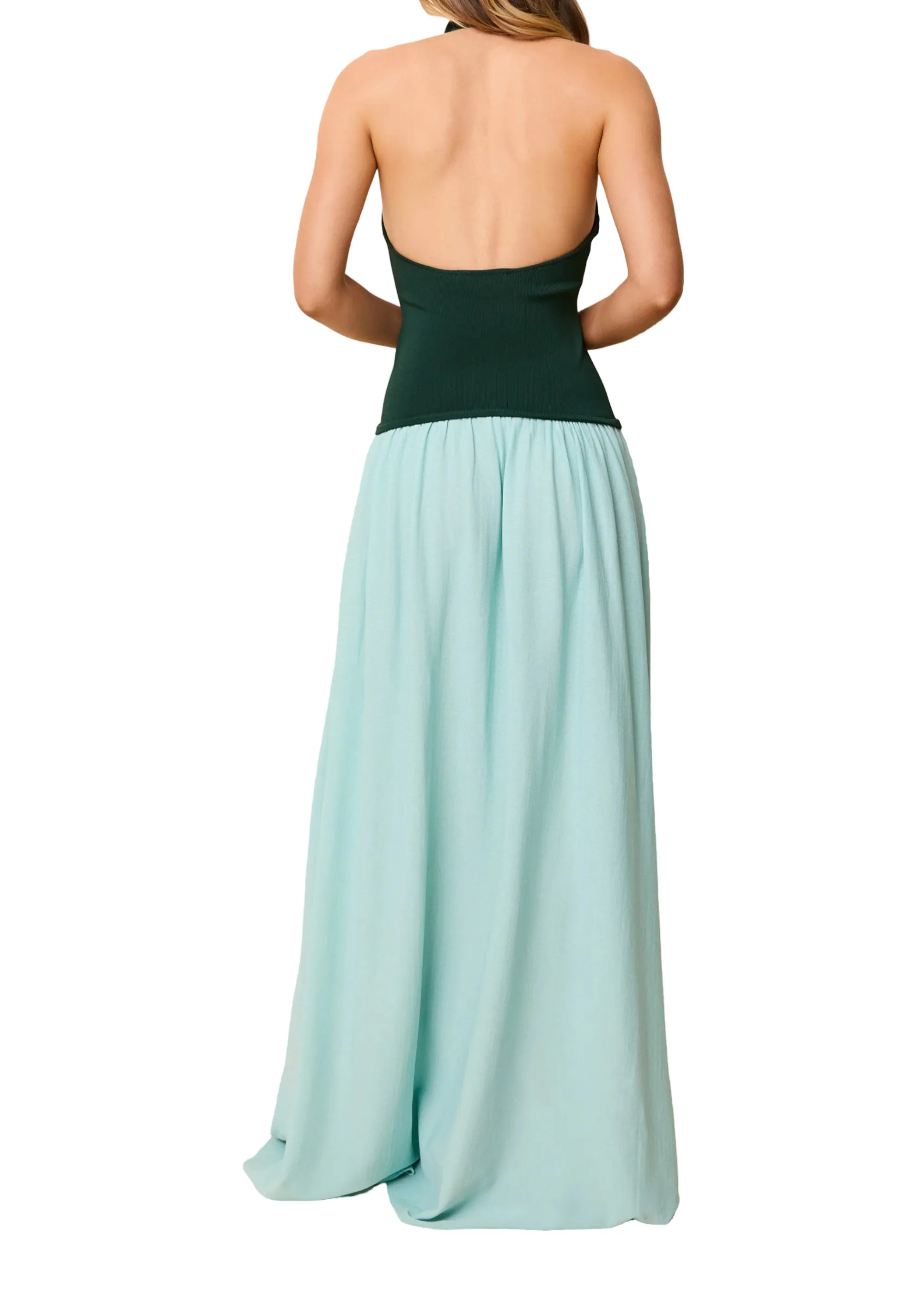 The Halter Soglio Dress - Evergreen/Sky