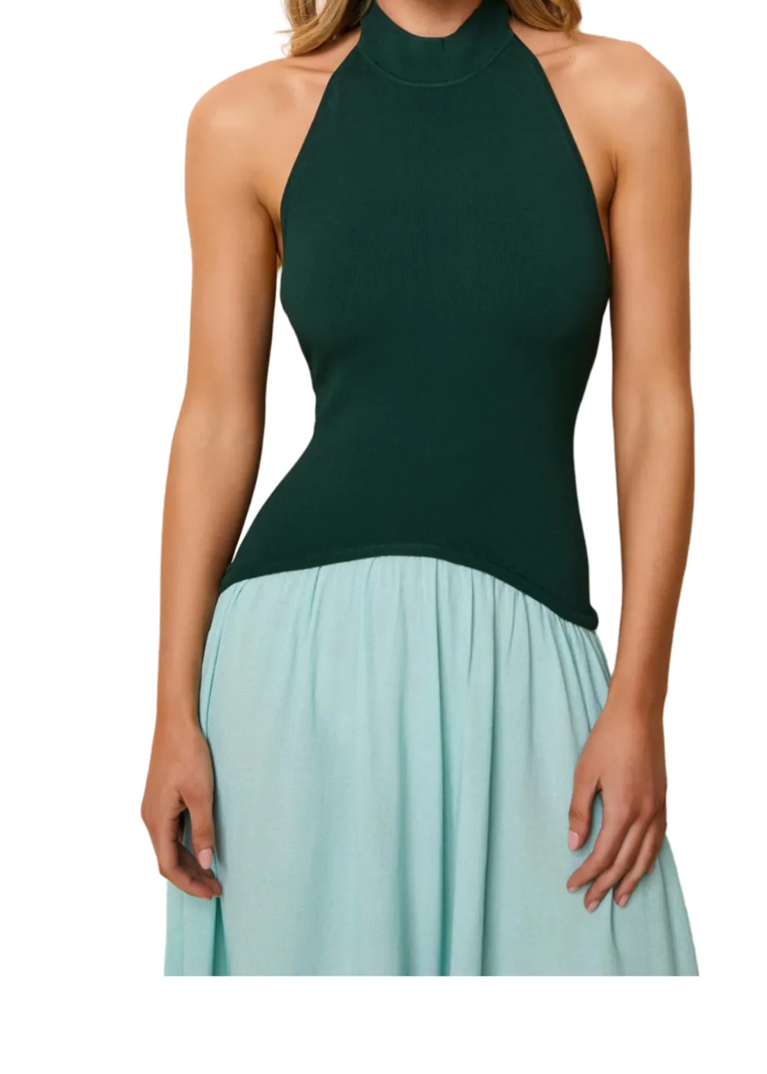 The Halter Soglio Dress - Evergreen/Sky
