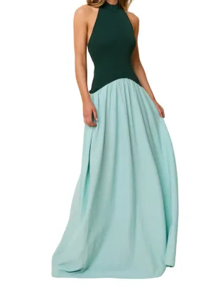 The Halter Soglio Dress - Evergreen/Sky