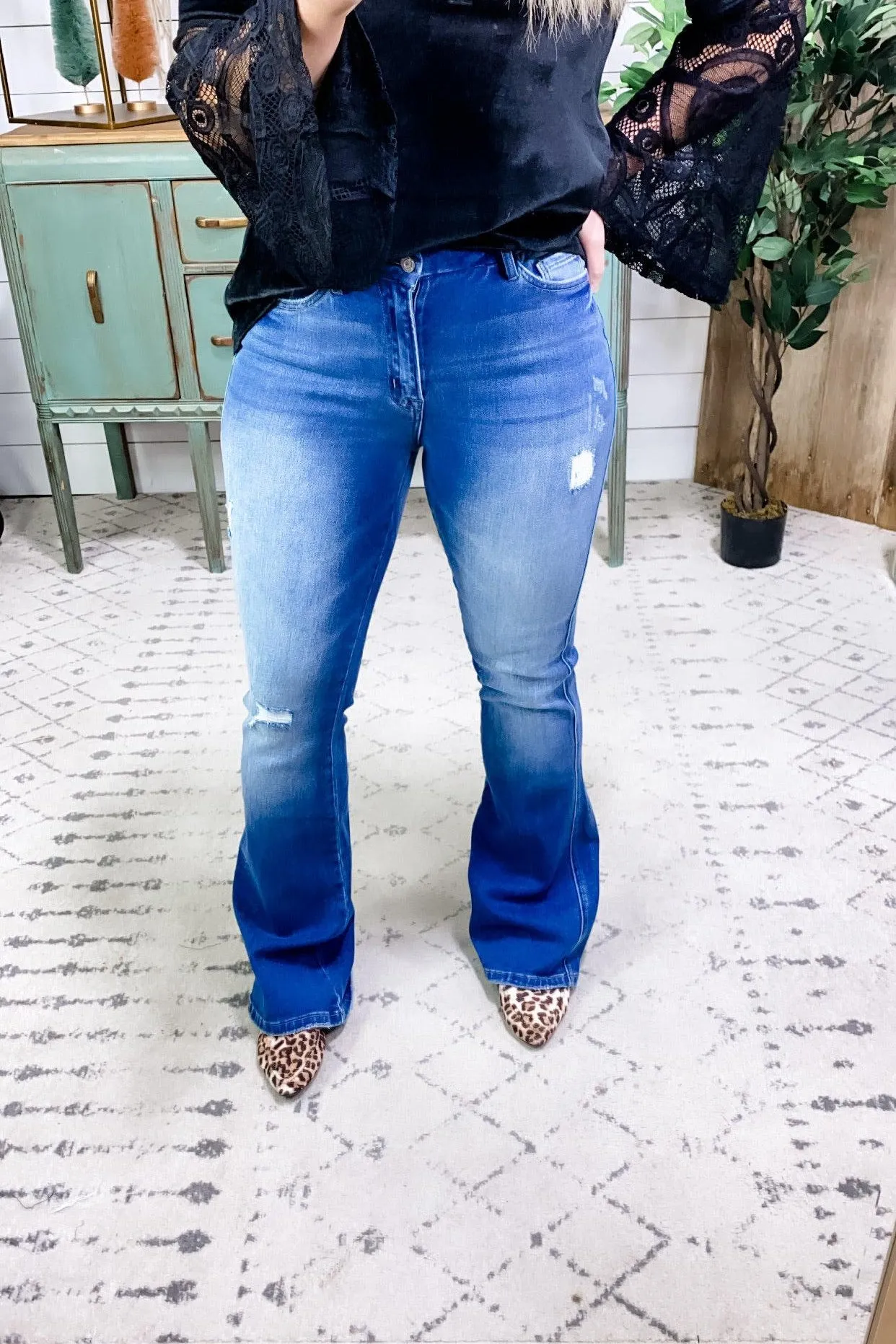 The Randy's- High Rise Distressed Flare Jeans