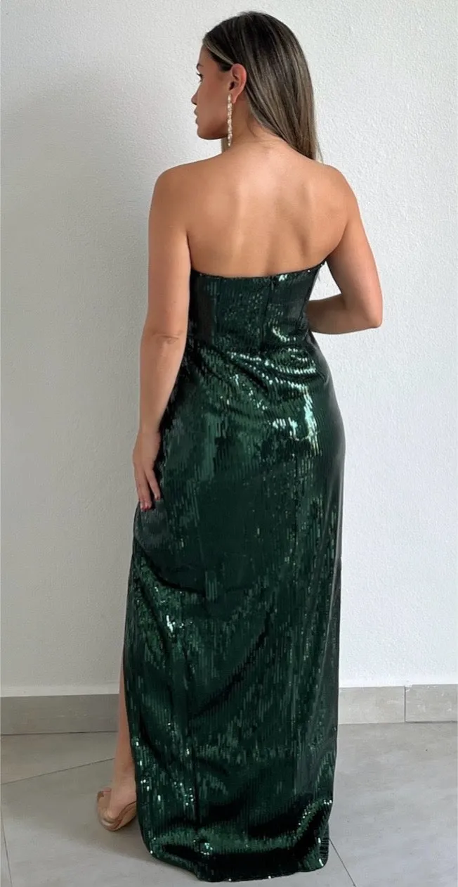 The Way to Love Hunter Green Sequins Formal Dress