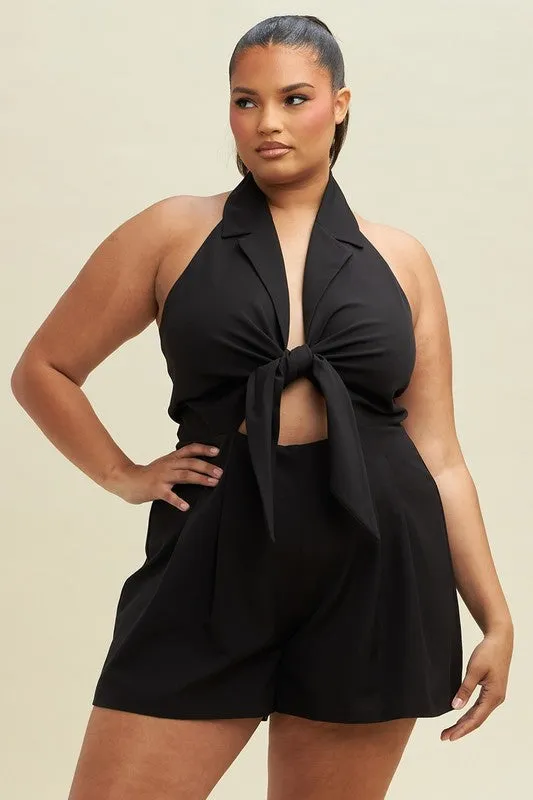 Thinking Out Loud Halter Knot Black Romper