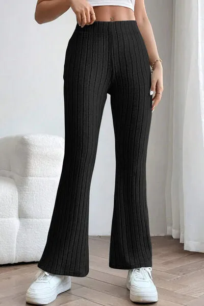 Timone Basic Bae Full Size Ribbed High Waist Flare Pants
