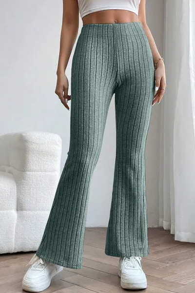 Timone Basic Bae Full Size Ribbed High Waist Flare Pants