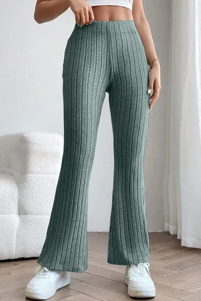 Timone Basic Bae Full Size Ribbed High Waist Flare Pants