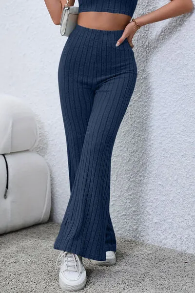 Timone Basic Bae Full Size Ribbed High Waist Flare Pants