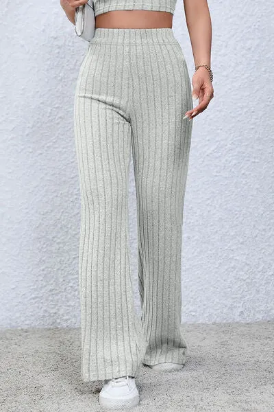 Timone Basic Bae Full Size Ribbed High Waist Flare Pants