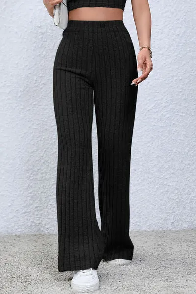 Timone Basic Bae Full Size Ribbed High Waist Flare Pants