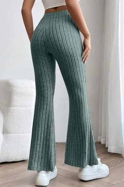 Timone Basic Bae Full Size Ribbed High Waist Flare Pants